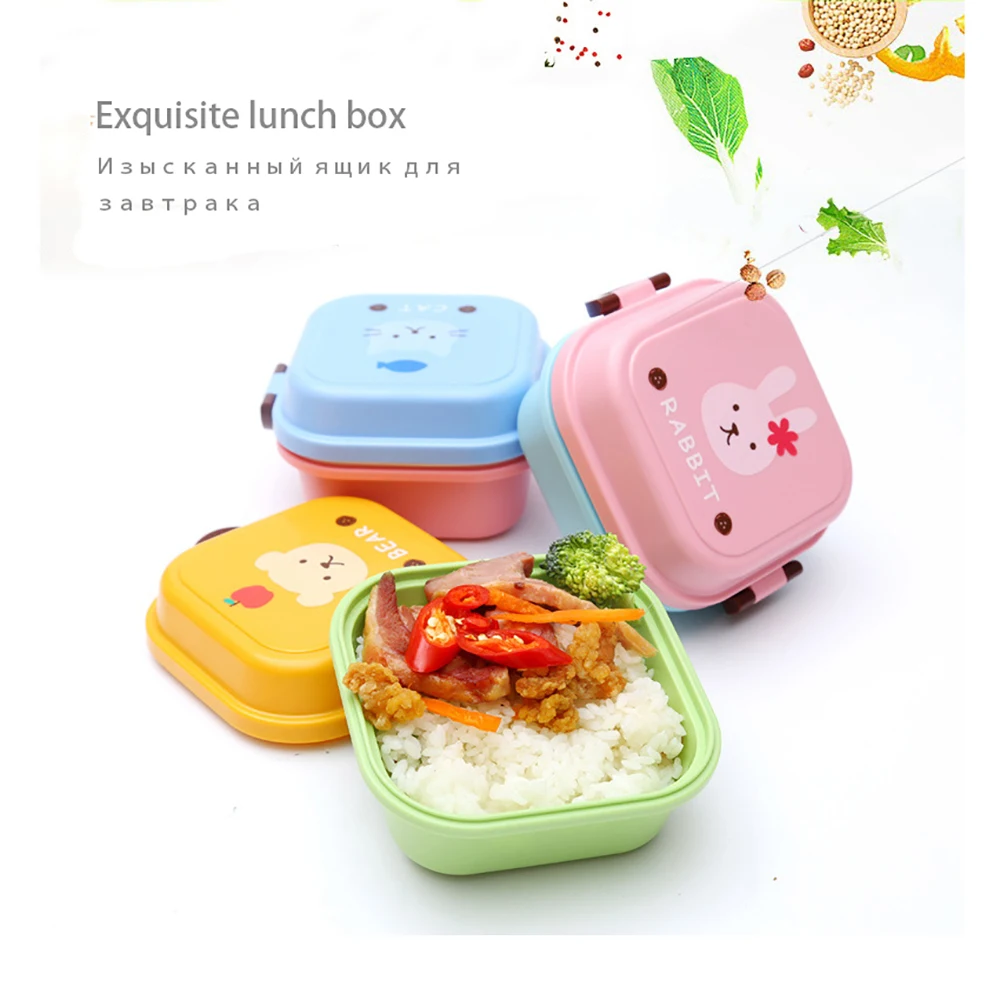 Cute Cartoon Patterns Lunch Box 2 Layer Cartoon Healthy Plastic Bento Box,Bento Food Container Dinnerware Lunchbox Cutlery