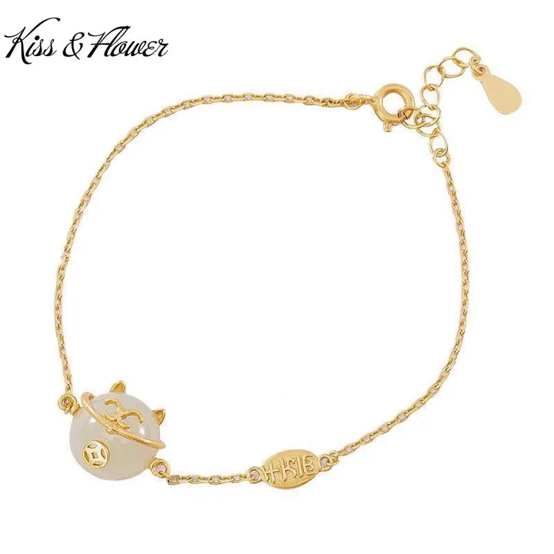 

KISS&FLOWER BR230 Fine Jewelry Wholesale Fashion Woman Bride Mother Girl Birthday Wedding Gift Cute Lucky Cat 24KT Gold Bracelet