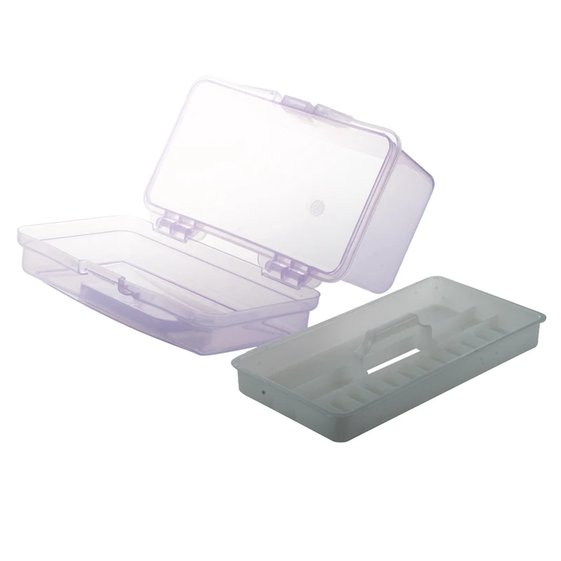 Plastic Handle 2 Layer Hardware Tools Storage Box, Clear Purple