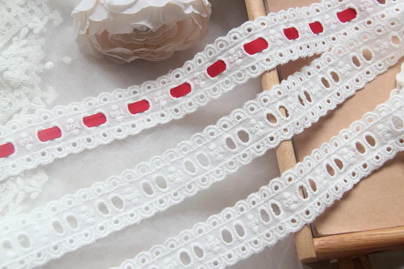 5yards /lot 3cm/3.5cm wide Small Size Paper White Cotton Fabric Embroidered Trim Can Pass Ribbon(do not include ribbon) X1047