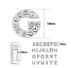 20 unids/lote de diamantes de imitación completos con agujeros de 10MM, letras deslizantes ostentosas de aleación a-z, alfabeto inglés apto para llaveros y pulseras