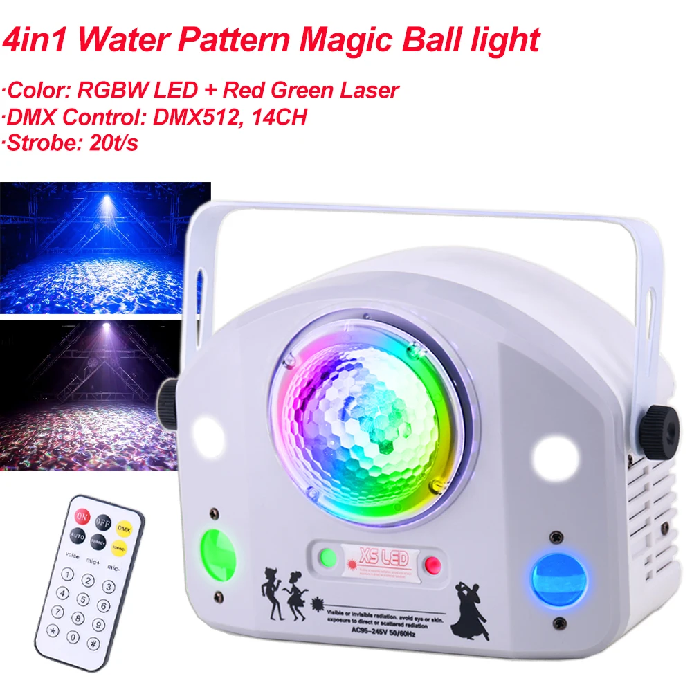 

4IN1 Water Pattern Magic Ball light Stage Strobe Laser Lighting Projector Disco DJ Party Wedding Club Bar Professional Effect