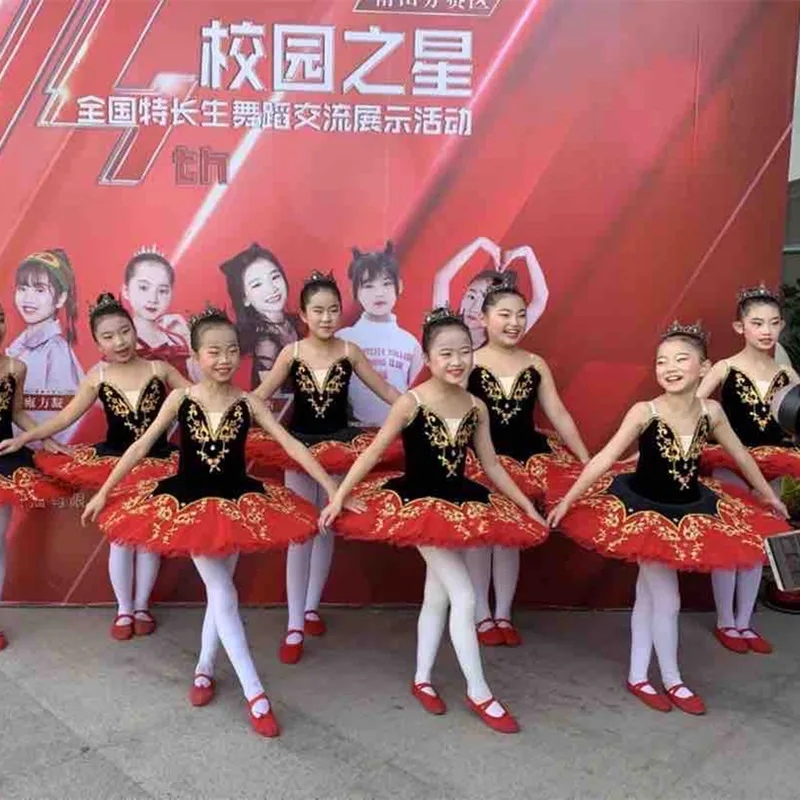 Tutú de Ballet profesional para mujer y niña, traje rojo y negro, Ropa de Ballet para adultos