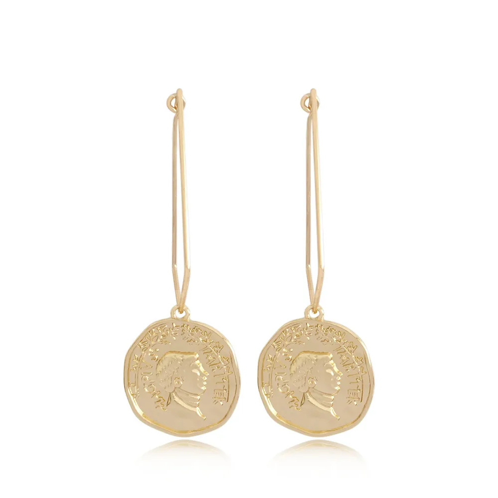 Simple Casual Women Drop Earrings Gold Color Coin Geometric Oval Circle Dangle Earrings for Women Fashion Vintage Boho Jewelry