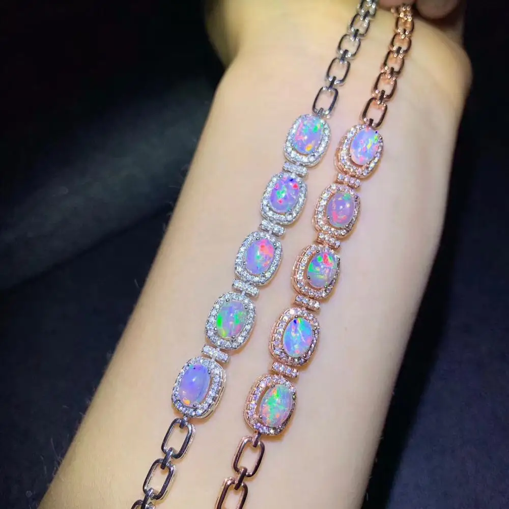 Natural opal bracelet, All kinds of fire colors are beautiful, 925 pure silver mosaic hot selling style, Ladies New Style