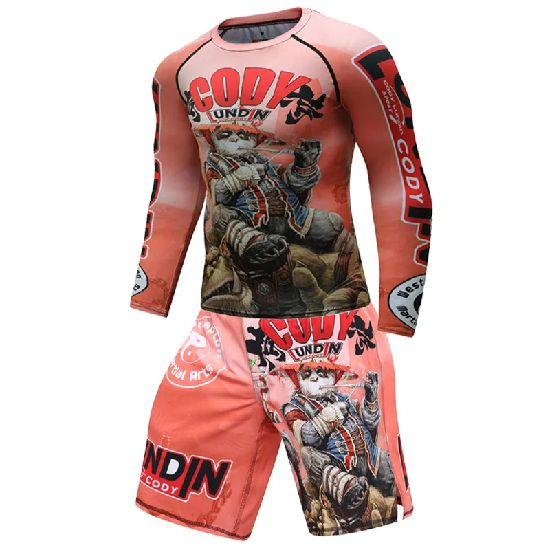 Boxing Set Compression Jersey Pants 3D orangutan Printing Rashguard KickBoxing Tight T-Shirts Trousers Muay Thai MMA Fightwear