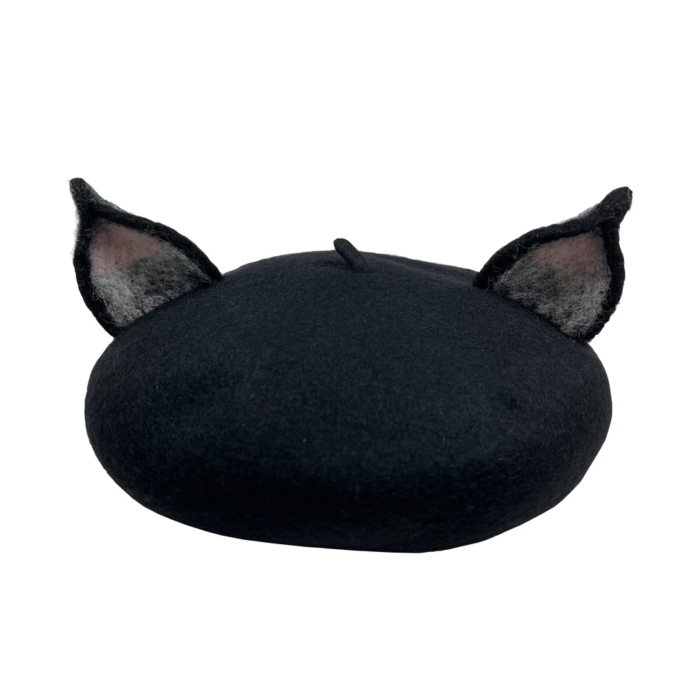 New Retro Women\'s Cute Fox Ear Woolen Beret Caps Real Wool Casual Warm Painter Hat Handmade Nick Cat Ear Beret Hat Hot Gift RH