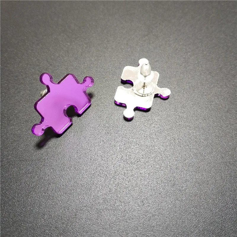 KUGUYS Classic Blocks Puzzle Earrings for Women Mirror Acrylic Purple Mosaic Fashion Party Jewelry Novelty Accessories