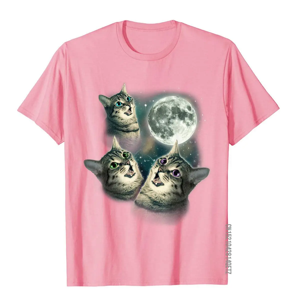 Funny Cat Shirt Three Cat Moon 3 Wolfs Cute Kitten Graphic T-Shirt Cotton Men\'s T Shirt Vintage T Shirt Fashionable Printing