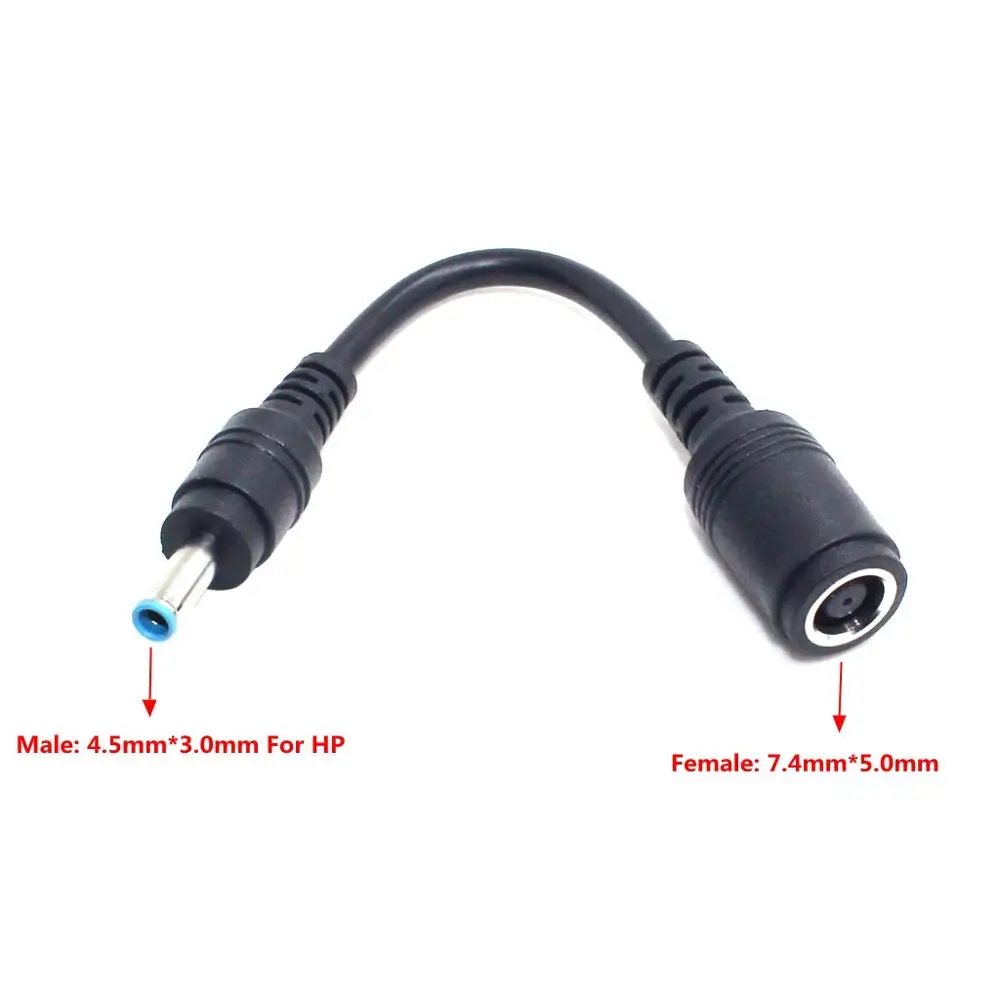 DC 7.4x5.0mm kobieta do 4.5x3.0mm Pin męski zasilacz laptopa wtyczka konwersji kabel do Hp Envy Touchsmart 15 17 ładowarka