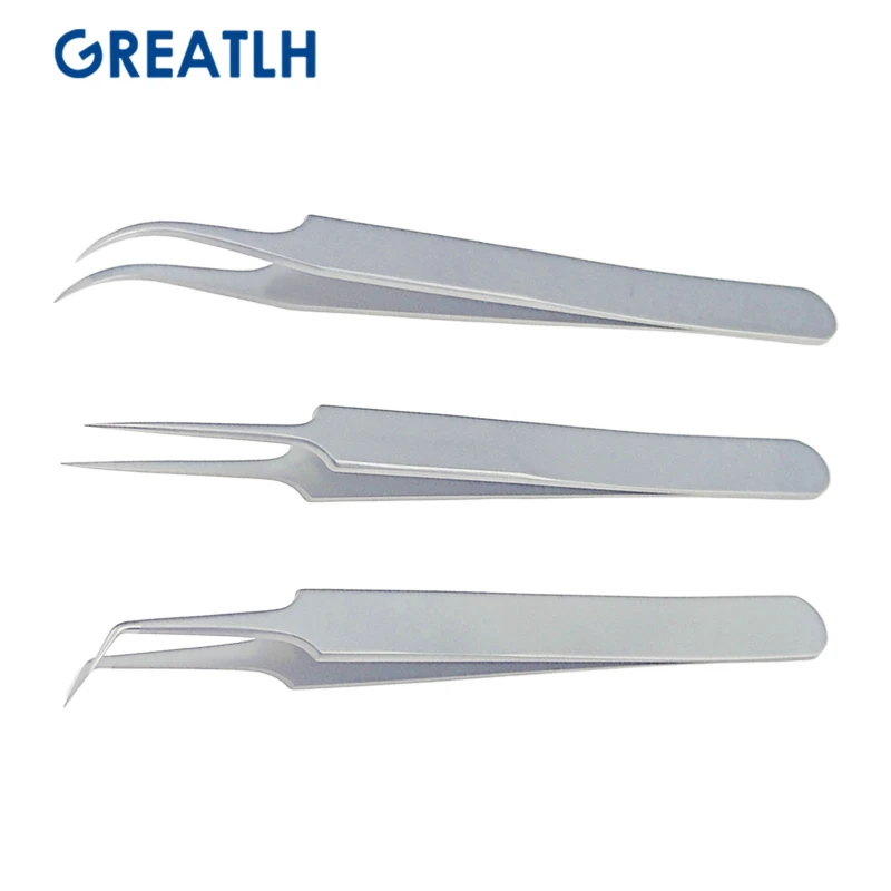 3pcs Straight/Angle/ Curved Hair Transplant Forceps Stainless Steel Straight Hair Implanter Tweezers 0.15mm Hair Transplant Tool