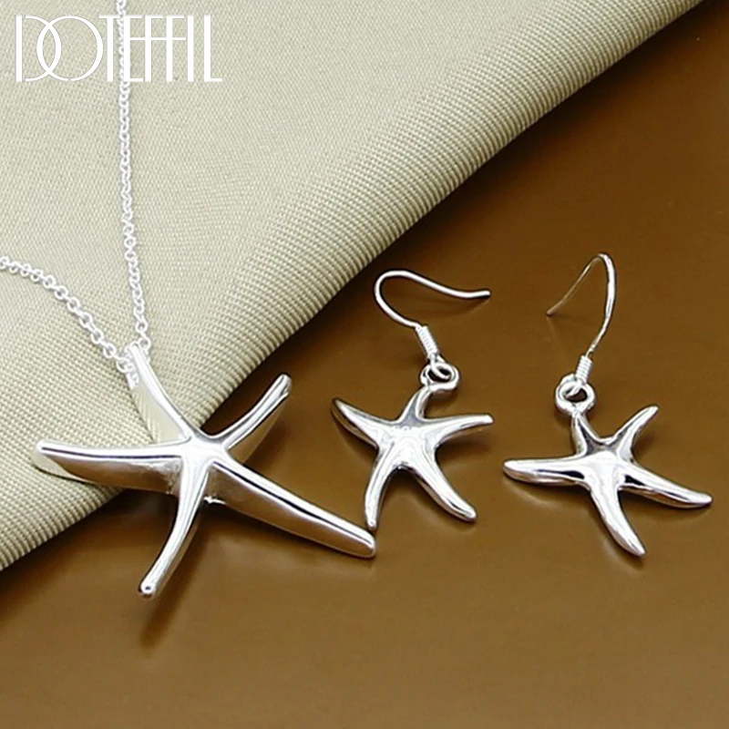 

DOTEFFIL 925 Sterling Silver Starfish Star Necklace Earring Set For Woman Wedding Engagement Party Fashion Charm Jewelry