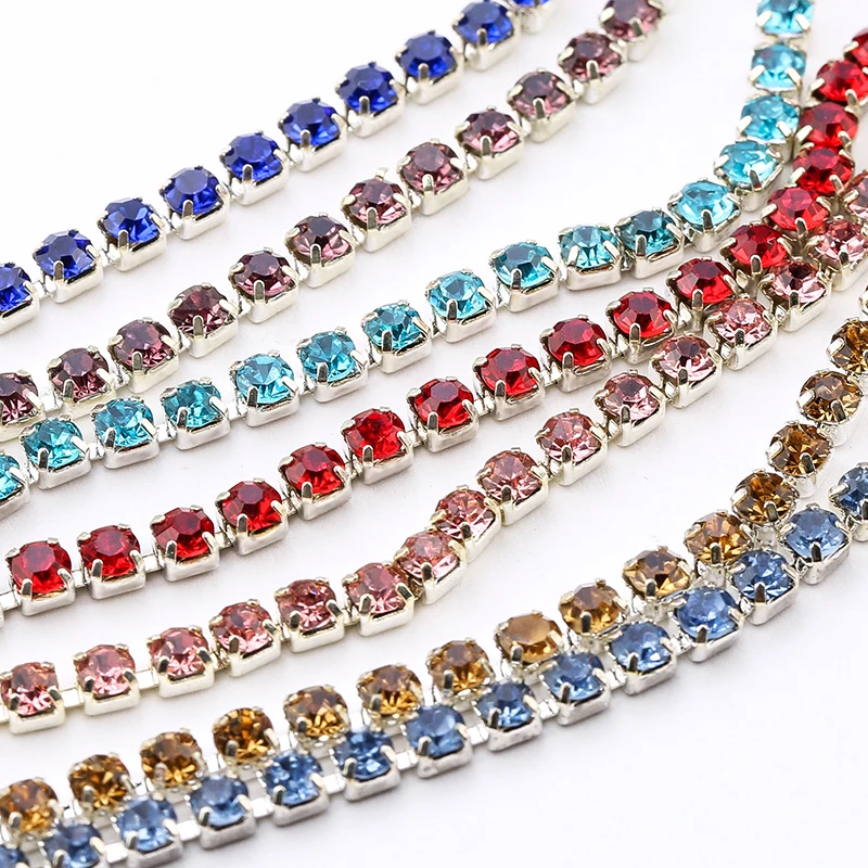 2 Yards/lot Many Color Glass Rhinestone Chain 2/3mm For DIY Craft Artesanato Sewing Clothes Accessories For DIY trim