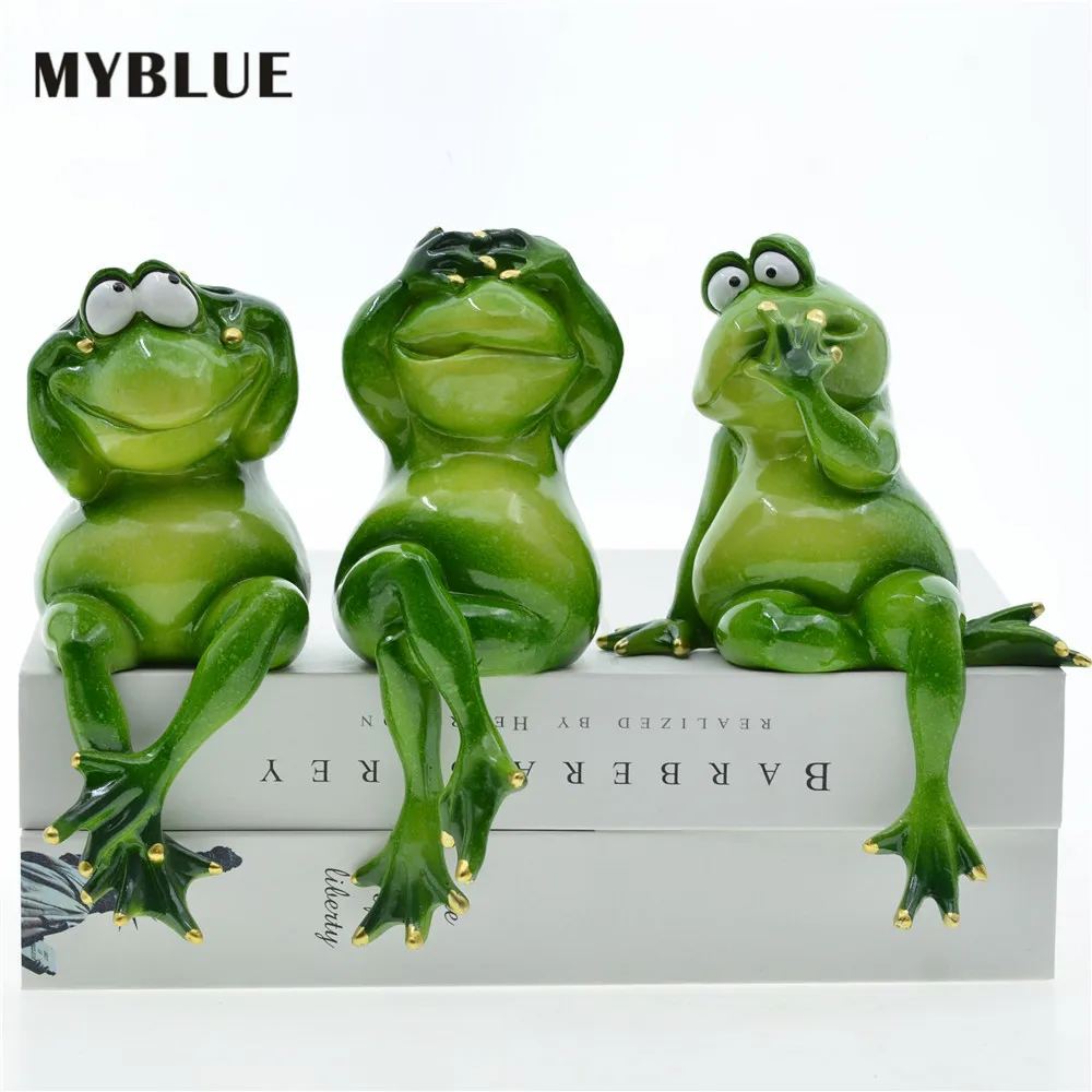 MYBLUE 3 Pcs/Set Don't Talk Don't Listen Don't Look Frog Figurine Miniature Fairy Garden Nordic Home Room Decoration Accessories