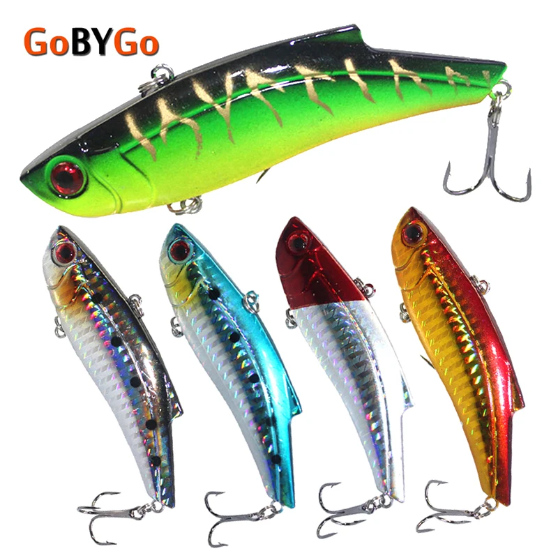 GoByGo 1PCS 9cm Winter VIB Fishing Lure 28g Hard Bait Inside Ice Sea Fishing Tackle Diving Swivel Jig Metal Wobbler Lure