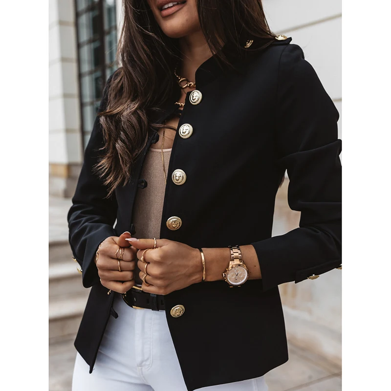 Vintage Blazer Women kurtka biurowa Streetwear sweter na guziki na jesień Solid Color elegancka, długa rękaw Slim Breasted Small blezer