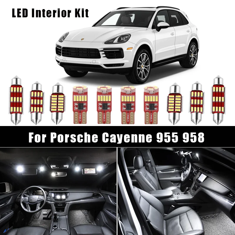 Canbus Interior LED Bulbs For Porsche Cayenne 2 958 92A 9PA 955 2002-2018 Vehicle Reading Map Dome Trunk Vanity Mirror Light Kit