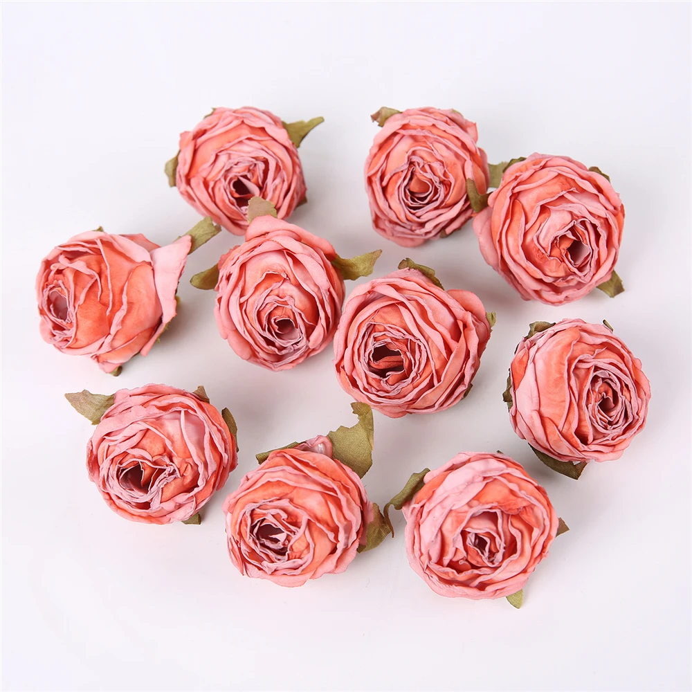 5 قطعة زهرة الحرير الاصطناعي رئيس المحروقة حافة ارتفع ورد صناعي رئيس DIY بها بنفسك زينة الزفاف المنزل الحرف سجل القصاصات اكسسوارات