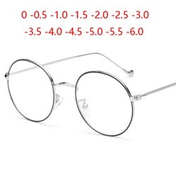 Women Round Metal Glasses Frame With Degree Men Ultralight Finished Myopia Glasses -0.5 -1 -1.5 -2 -2.5 -3 -3.5 -4 -4.5 -5 -6.0