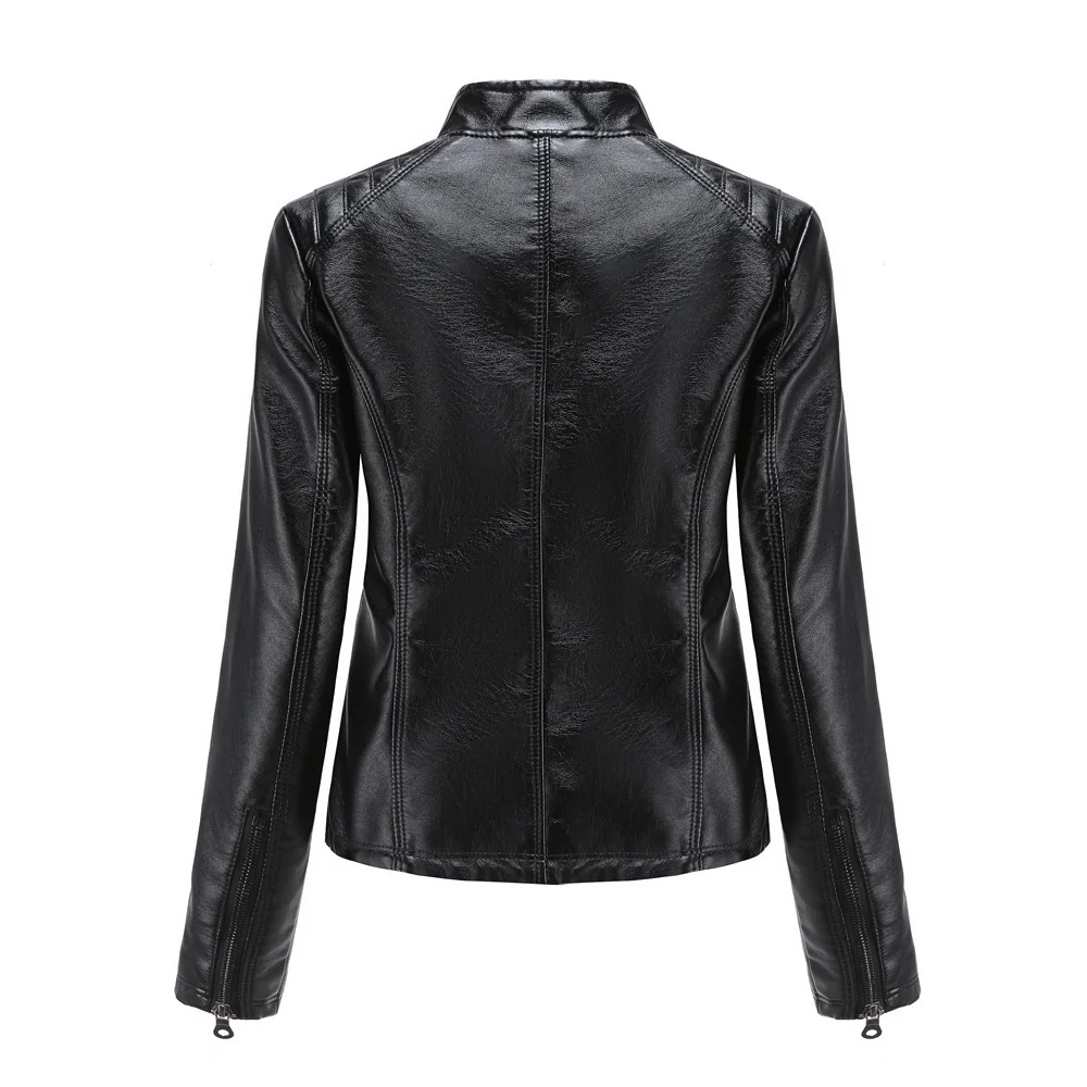 New In 2024 Spring Autumn Women\'s Pu Leather Jacket Fashion Casual Streetwear Coats Office Lady Black Zipper Jackets Outerwear