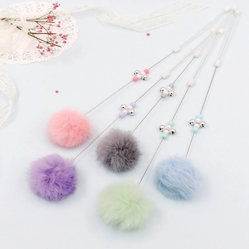 Creative Feather Wand Cat Pom Pom Wand Toys Funny Cat Plush Wand Toy Kitten Teaser Wand With Bell Cat Teaser Toy Cat Supplies