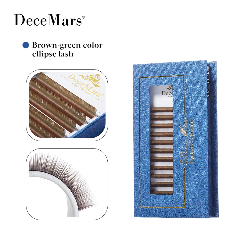 DeceMars Green-Brown Color Ellipse Flat Eyelash Extension