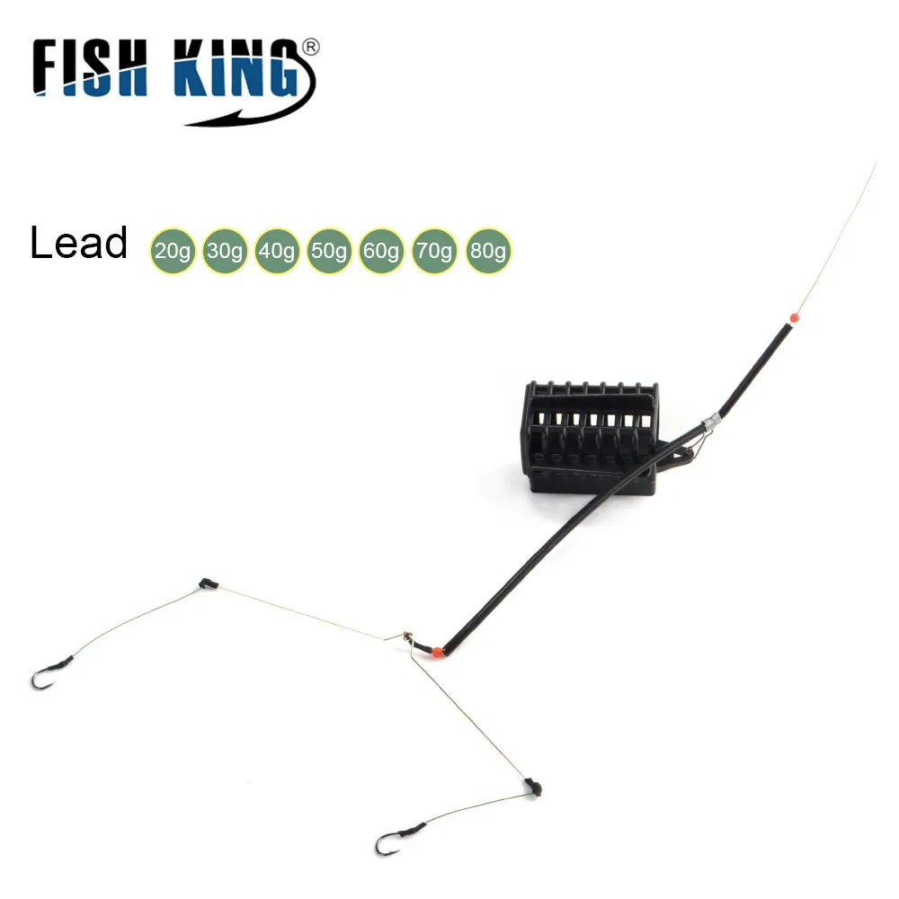 FISH KING Metal Square Bait Thrower Fishing Bait Feeder Lead Iron Fishing Lure Cage Hook Holder Basket Cage Fishing Accessories