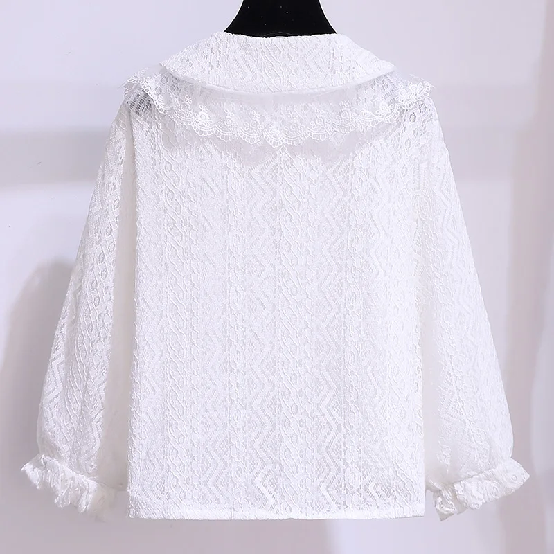 Girls White Lace Blouses for Children Baby Shirt Top Spring & Autumn Kids Full Sleeve White England Style Shirt  Clothes 2-8Y