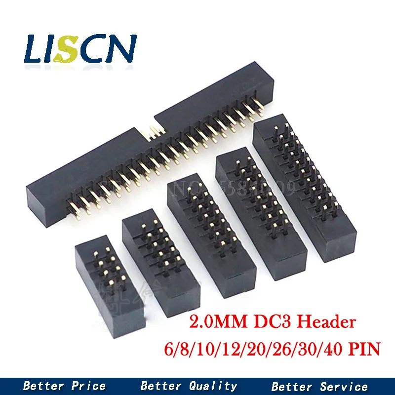 

10pcs dip 6/10/20/26/34/40 PIN 2.0MM pitch MALE SOCKET straight idc box headers PCB CONNECTOR DOUBLE ROW 10P/20P/40P DC3 HEADER