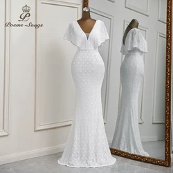 Vestido feminino profundo decote em v branco sereia, vestido de festa sexy, vestido de noite para casamento