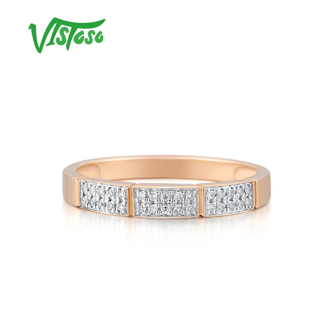 VISTOSO Genuine 14K 585 Rose Gold Rings For Women Sparkling Diamond Promise Engagement Anniversary Wedding Gift Fine Jewelry