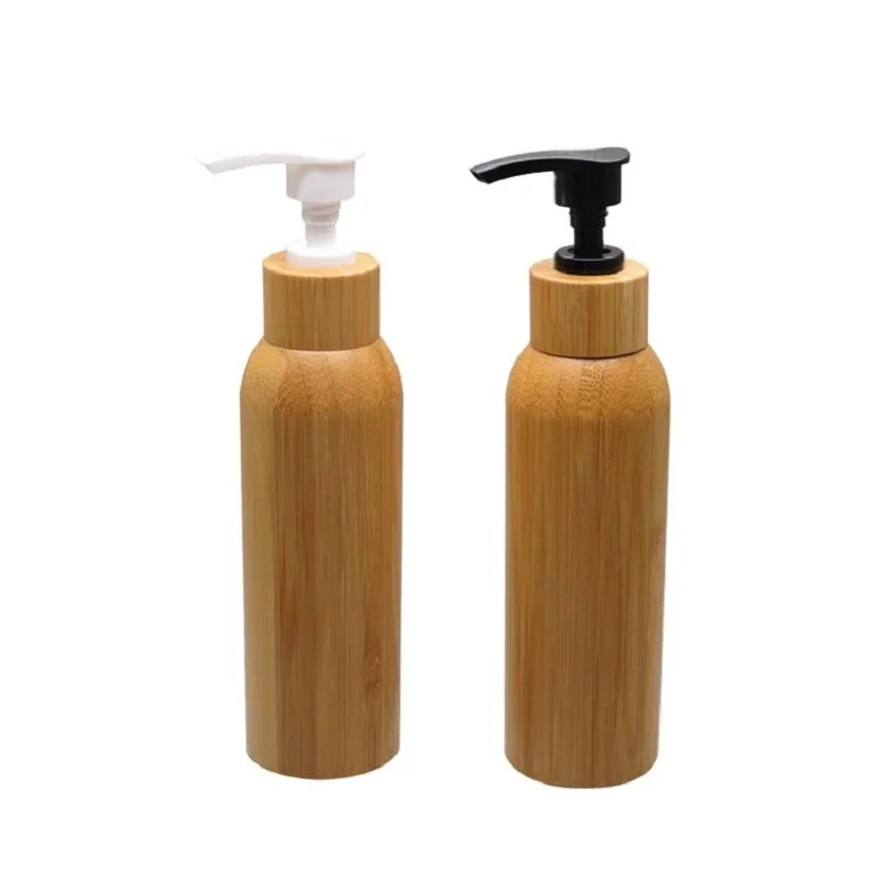 

120ML 10pc/lot Bamboo Empty Cosmetic Cream Container, DIY Lotion Pump Bottle, Bamboo Plastic Body Cream Refillable Bottle