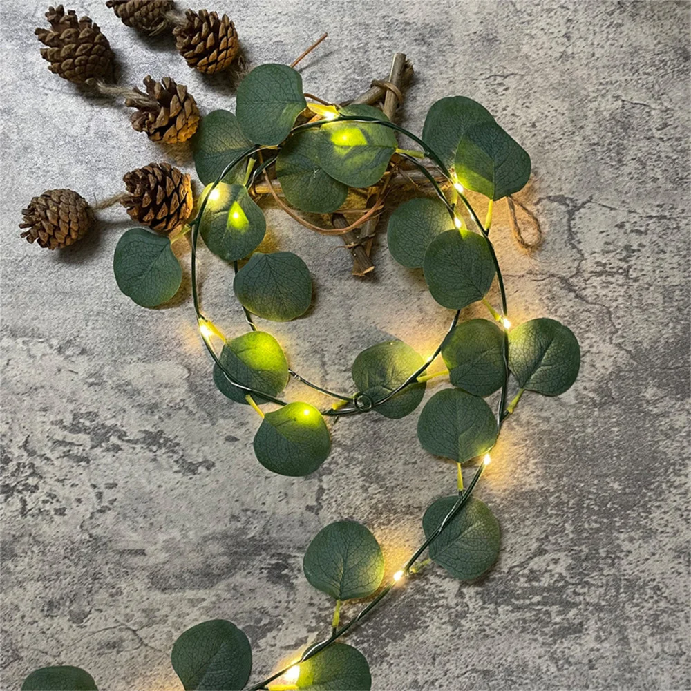 Guirxiété Lumineuse en Forme de Cuir oral elu Vert pour Décoration de Noël, Plante Artificielle, 20LED, 2m