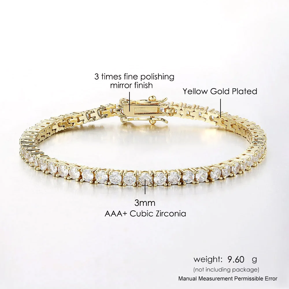 Iced Out Crystal Tennis Bracelet for Women Punk Hiphop Luxury AAA+ Cubic Zirconia Wedding Gold Color Hand Chain Jewelry OHH118-1