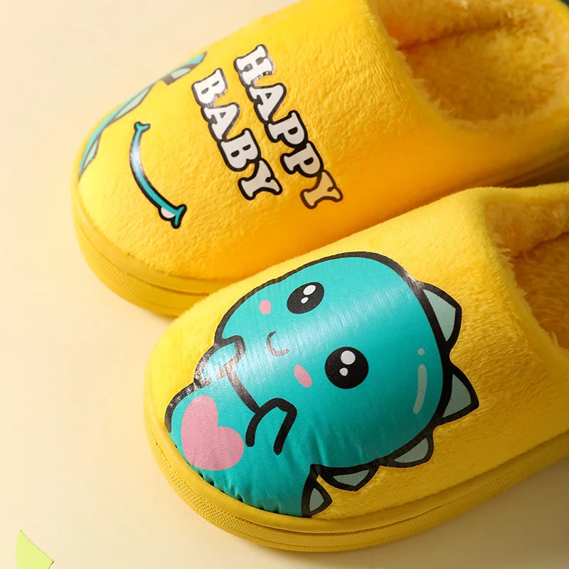 Winter Children‘s Slippers 2024 New Kids Home Shoes Dinosaur Warm Plush Indoor Autumn Non-Slip Soft Slipper For Boys Girls