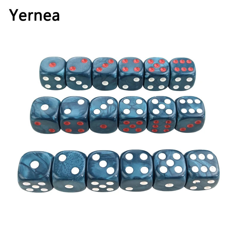 New 6PCS Acrylic Dice 16mm Round Corner Marble effect Dice Set Blue Dice Table Games D6 High-quality Plastic Product