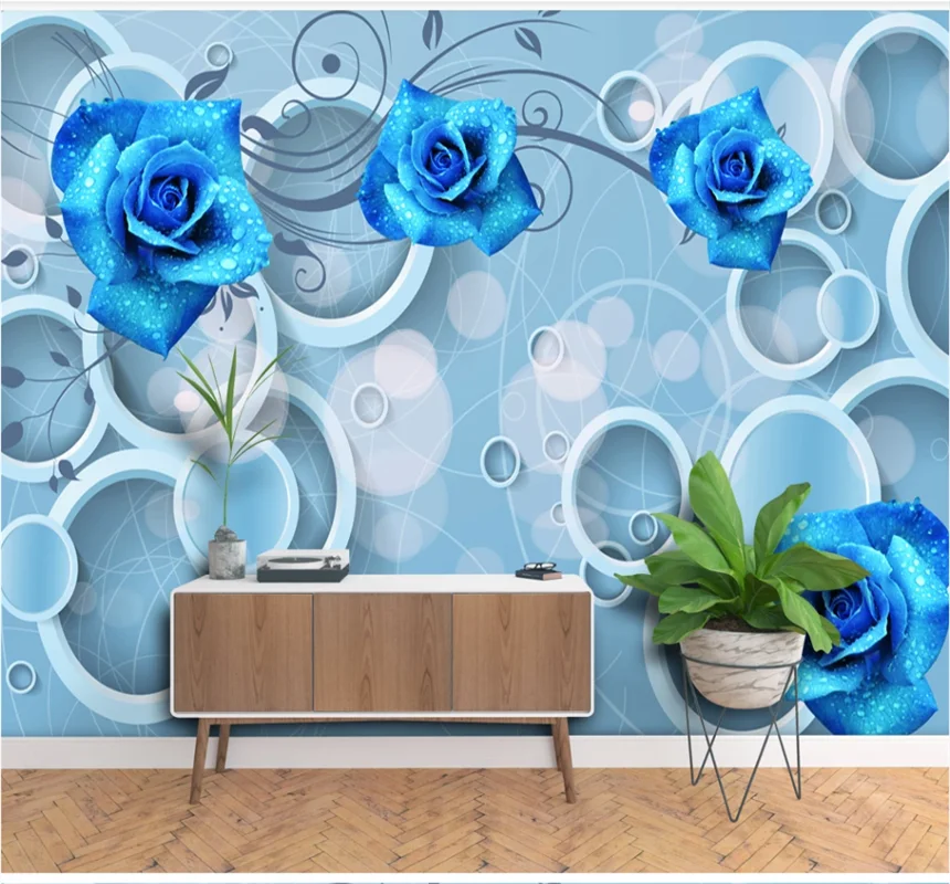 

Xuesu 3D circle blue rose wallpaper mural TV background wall custom mural 8D waterproof wall cloth