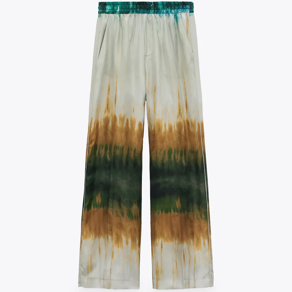 2021 nowe letnie kobiety Vintage dwuczęściowy zestaw Tie Dye jednorzędowa koszula elastyczny, wysoki stan spodnie typu Casual zestaw spodni