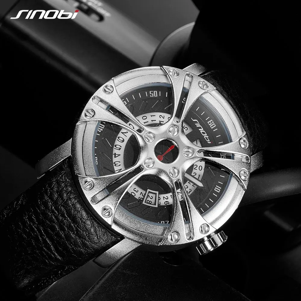 SINOBI Creative Men\'s Watches Calender Stainless Steel Men\'s Sports Watch Waterproof Fashion Racing Clock Men Quartz Wristwatch