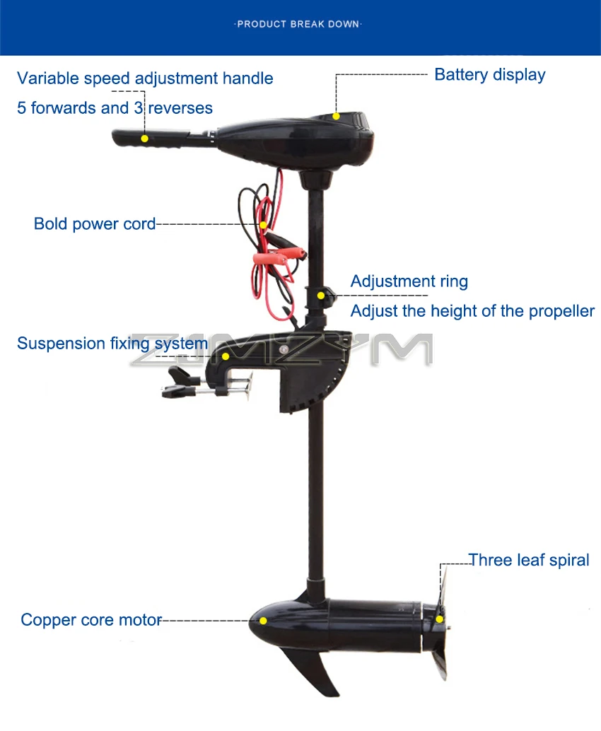 Electric Marine Propeller 12V-58 lbs Brush Plastic Boat Hanger Outboard Motor Rubber Boat Propeller Motor Aluminum Alloy Bracket