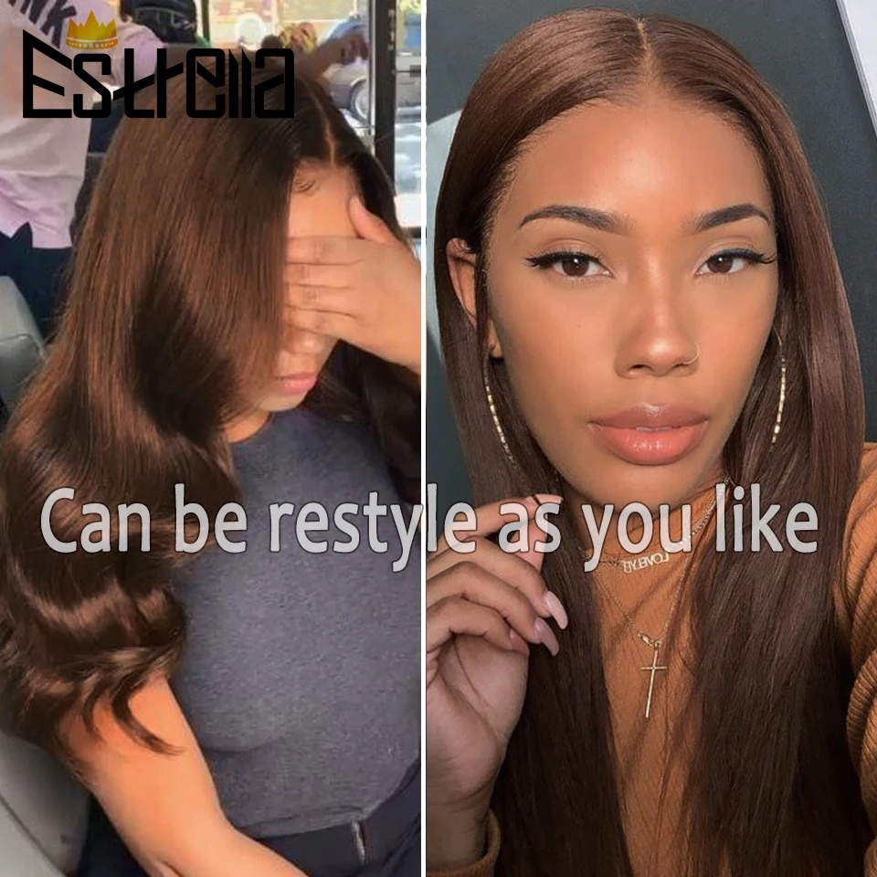 Straight Brown Colored Human Hair Wigs For Women Human Hair Peruvian Chocolate Brown 13x4 Lace Front Human Hair Wigs Pre Plucked