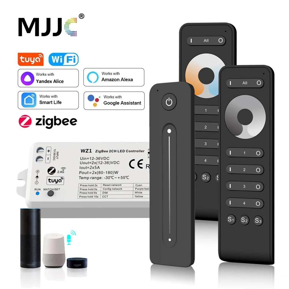 Zigbee LED Dimmer 12V 24V Tuya Smart Life 2.4G RF Wireless Remote Magic Home Wifi WW CW CCT LED Strip Light Controller WZ1