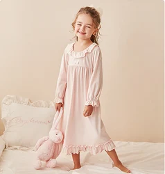 Children Girl Lolita Dress Princess Sleepshirts Vintage Kid Ruffles Nightgowns.Courtly Style Toddler Nightdress Lounge Sleepwear