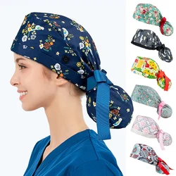 Scrubs Caps Adjustable Cotton Bouffant Hat Adjustable Sweat-absorbent Elastic Nurse Hat Multicolor Longhair Scrubs Hats