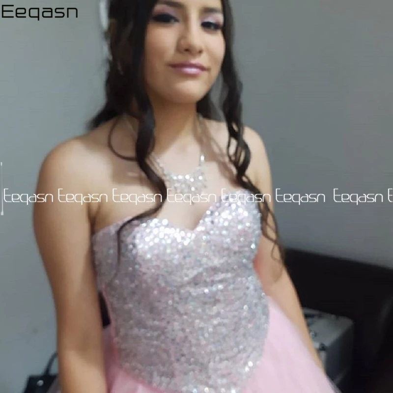 Vestido Quinceanera de strass rosa barato, renda para trás, vestido princesa doce 16, vestidos concurso, 2 em 1, 15 anos