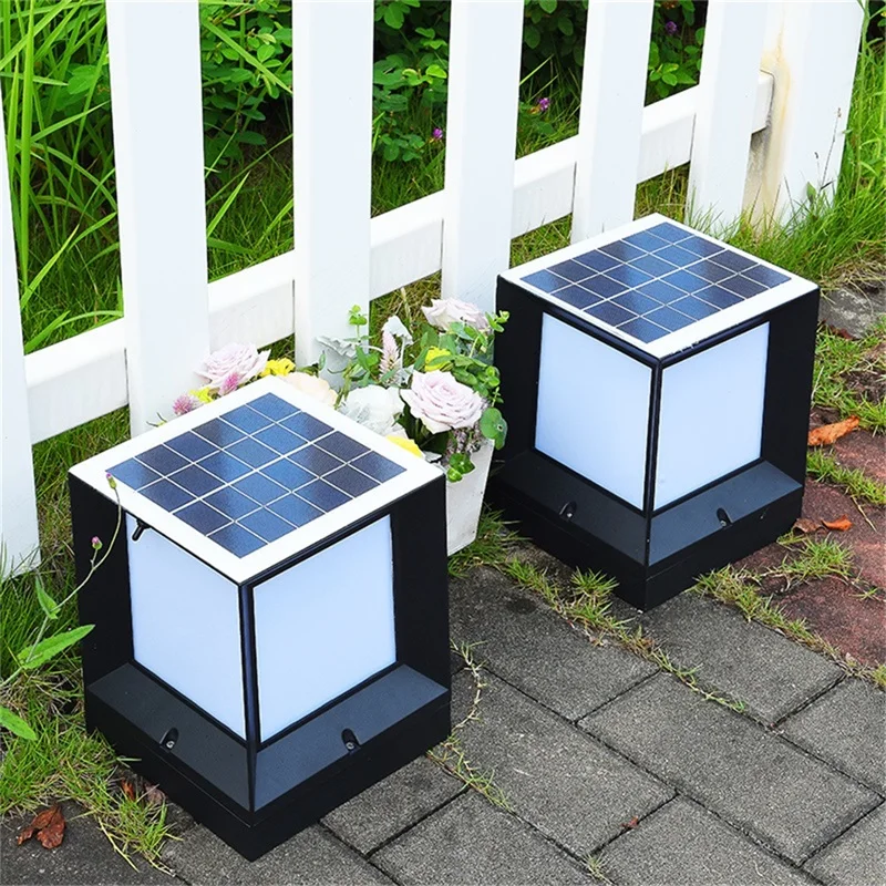 OULALA Solar Modern Wall Outdoor Cube Light LED Waterproof Pillar Post Lamp Fixtures for Home Garden