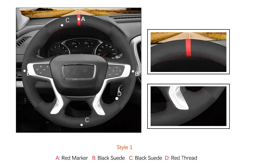 Handgenähter Auto-Lenkradbezug aus schwarzem künstlichem Wildleder für GMC Acadia 2017–2022, Canyon 2015–2021, Gelände 2018–2022 – Detail 2
