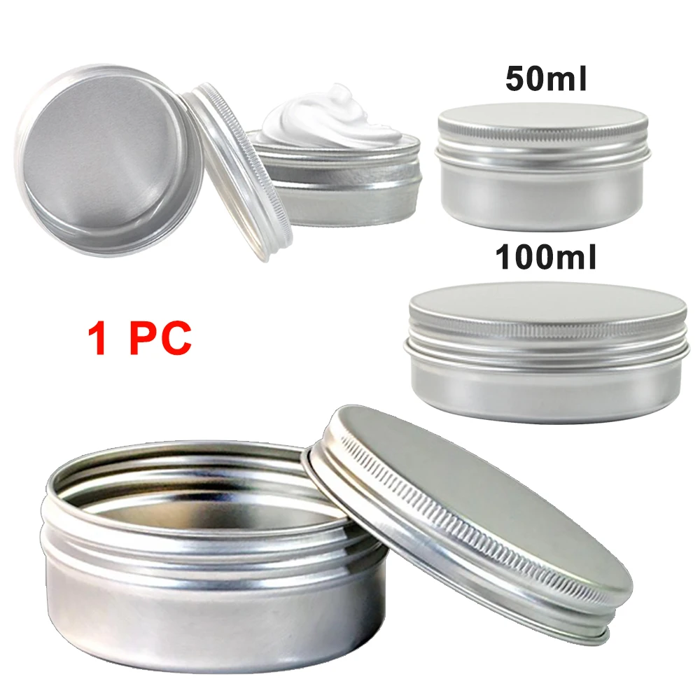 50/100Ml Silver Color Aluminum Tin Jars Metal Empty Storage Box Refillable Bottle Screw Top Cosmetic Storage