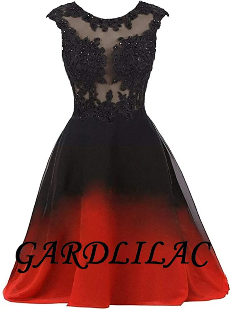 

Gardlilac 2021 Black to Red Short Ombre Homecoming Party Dress for Juniors Gradient Short Prom Dresses Chiffon Bridesmaid Dresse