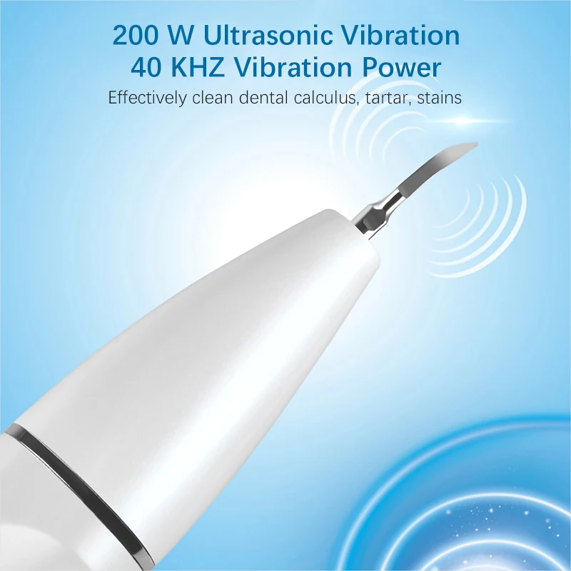 Portable Electric Dental Scaler Teeth Stain Plaque Removal Ultrasonic Tooth Cleaner 200W/Min Vibration Teeth Whitening 3 Modes